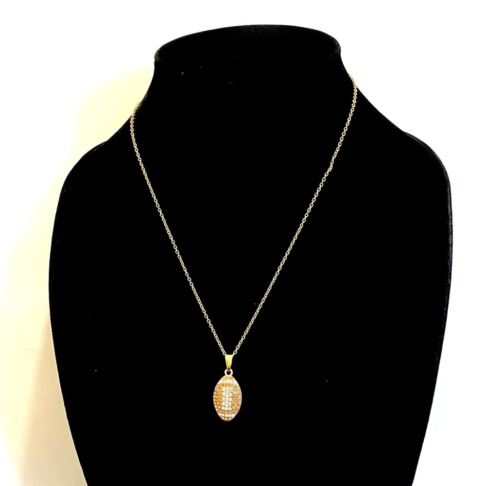 Football Necklace Gold Rhinestone - Picture 3 of 7